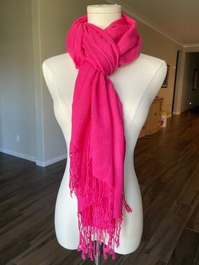Oversized Fuchsia Pink Luxury Wrap Shawl Soft Fringe Scarf 28”x76”